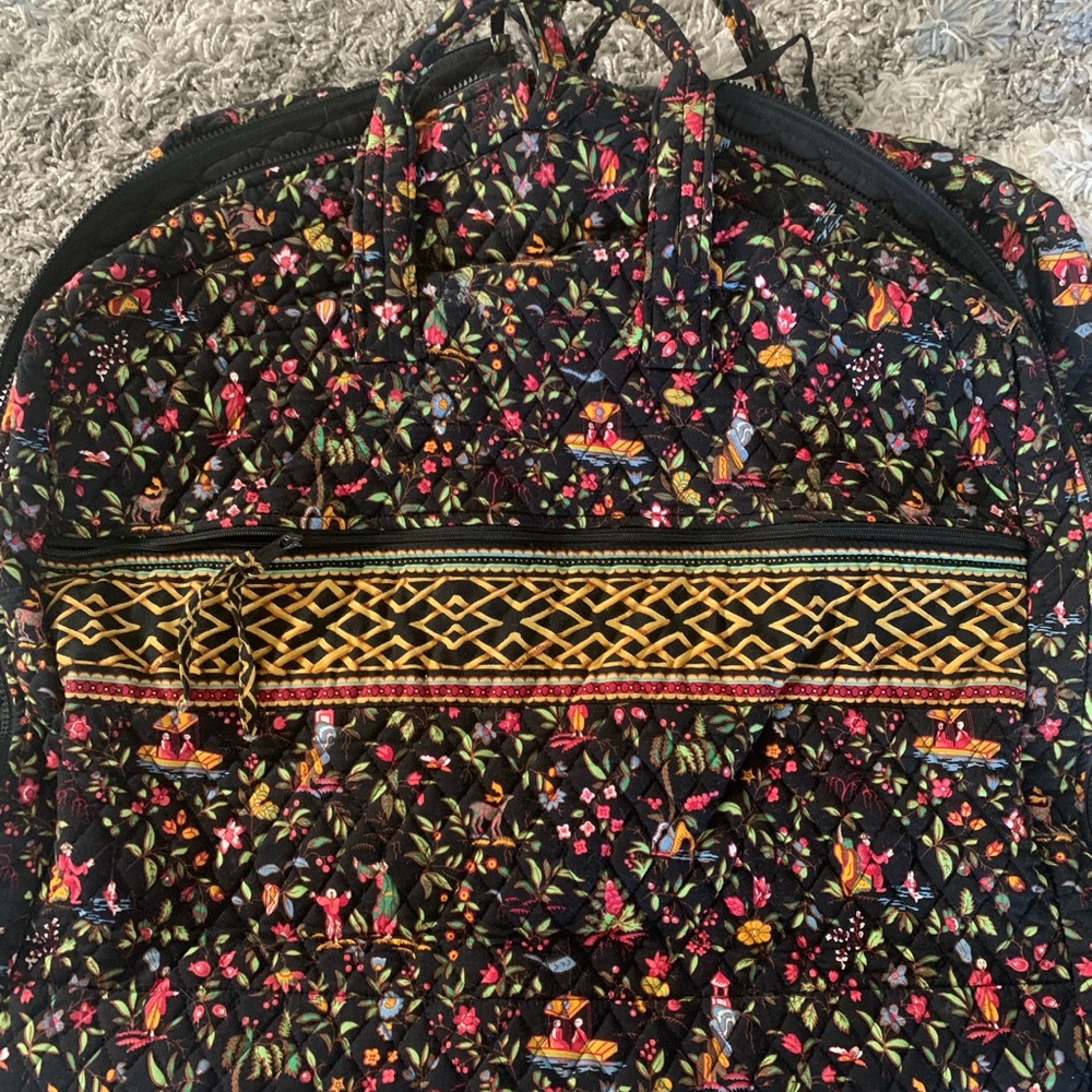 Vera Brady retired garment bag, floral black and gold women's travel bag